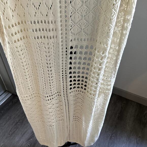 Freshman Cream Crochet Cardigan Bikini Cover Up Cottage Whimsical M Boho beach - Picture 5 of 8